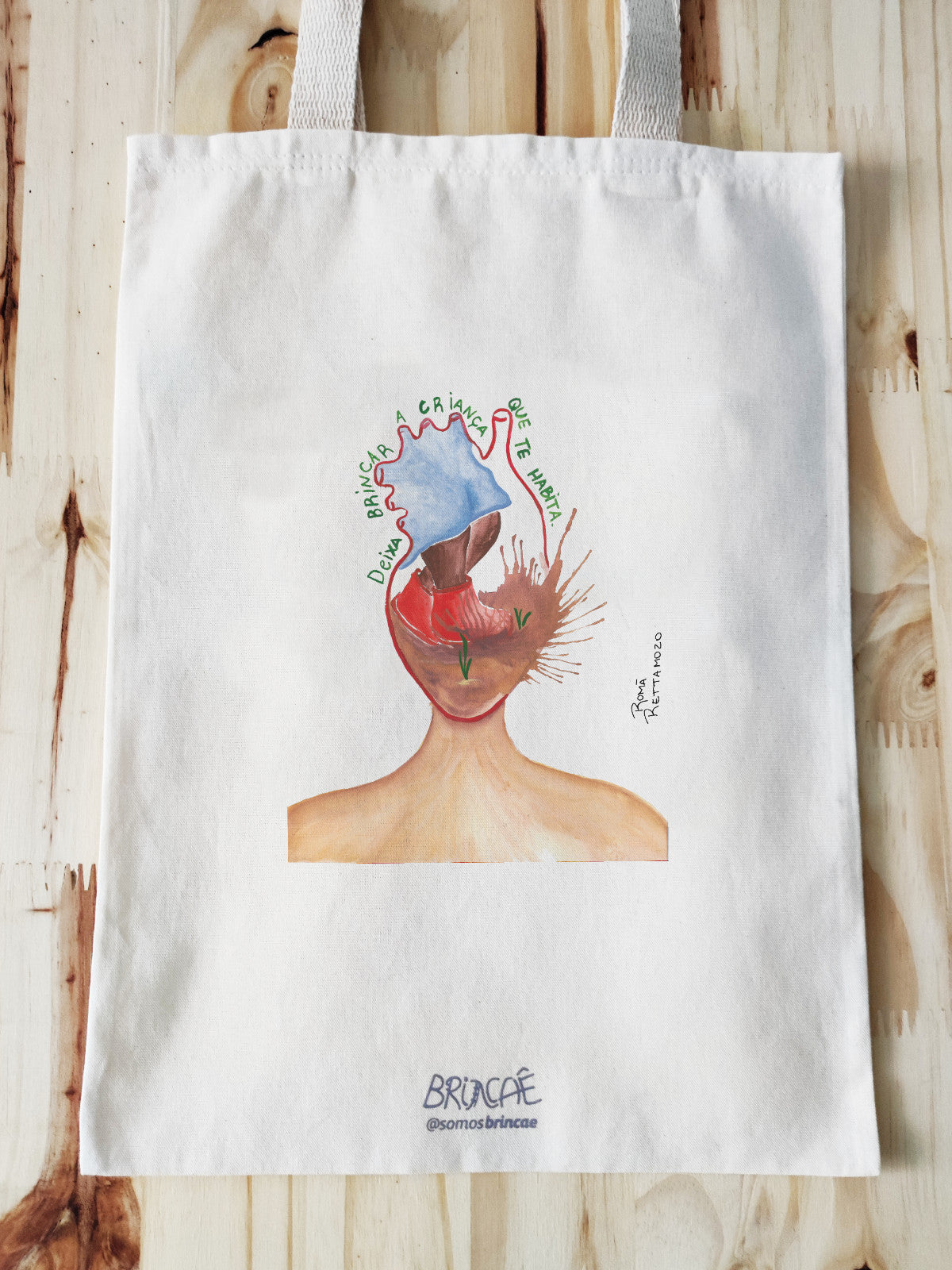 Ecobag Deixa Brincar a Criança que te Habita - Collab Romã Rettamozo & Brincaê